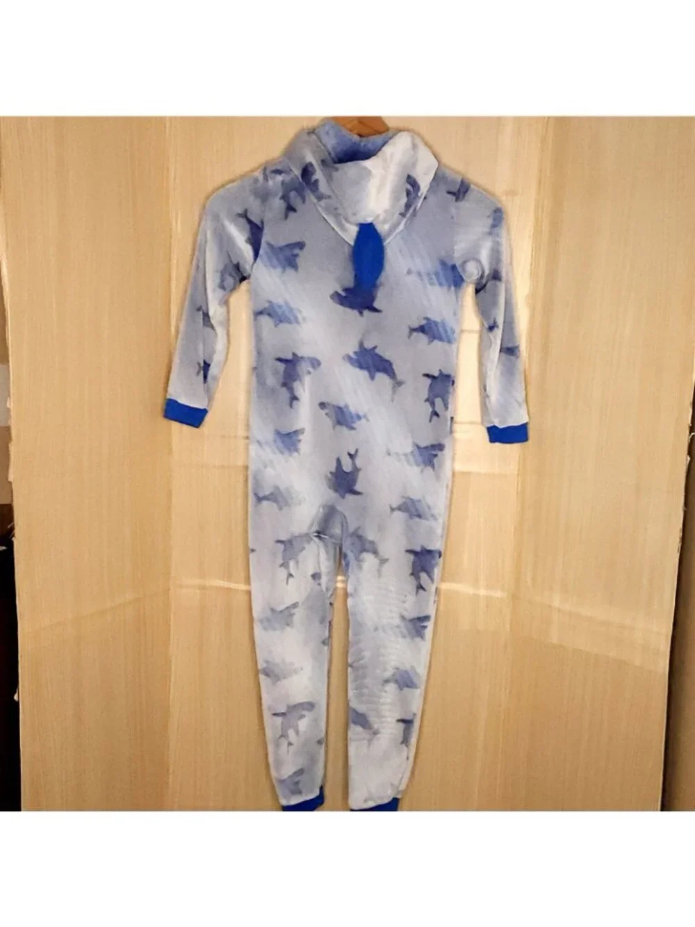 Saint Eve Kids Blue Shark One Piece Open Foot Pajamas 7-8